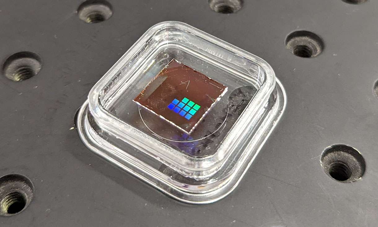 The flat-optics sensor system can rapidly switch between edge detection – imaging the outline of an object, such as a fruit – and extracting detailed infrared information, without the need for creating large volumes of data and using bulky external processors. Credit: Lincoln Clark, ARC Centre of Excellence for Transformative Meta-Optical Systems (TMOS)