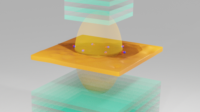  Caption: “The process of excitons mixing with light in one-atom thin semiconductors”. Credit: ANU or The Australian National University 