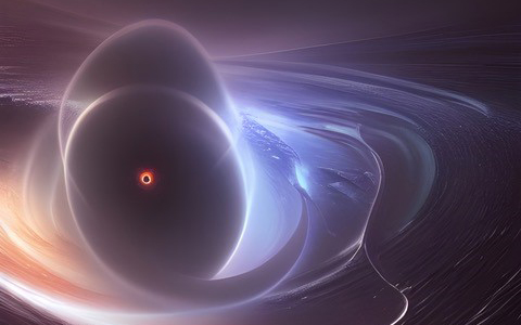 Mass-quantised black hole – recreated using NightCafe Creator AI.