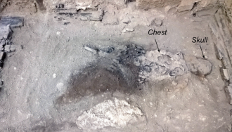 The carbonised remains of the deceased individual in their bed in Herculaneum.
