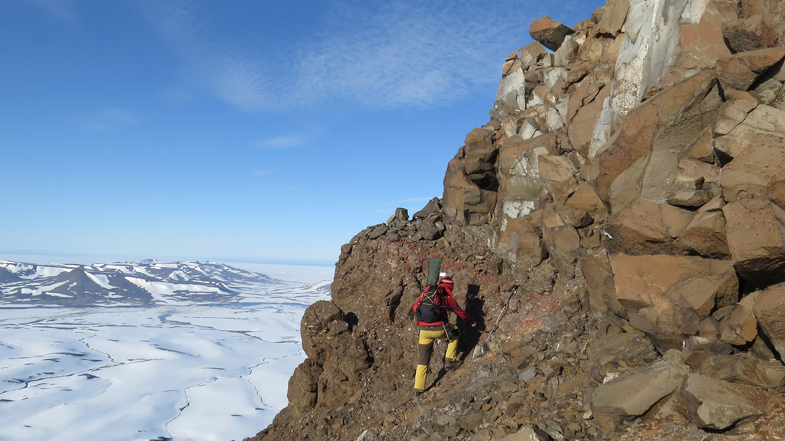 Researchers studying lava deposits in Greenland. Photo: Milo Barham