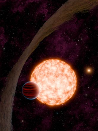 An artist's depiction of the system showing the host star
